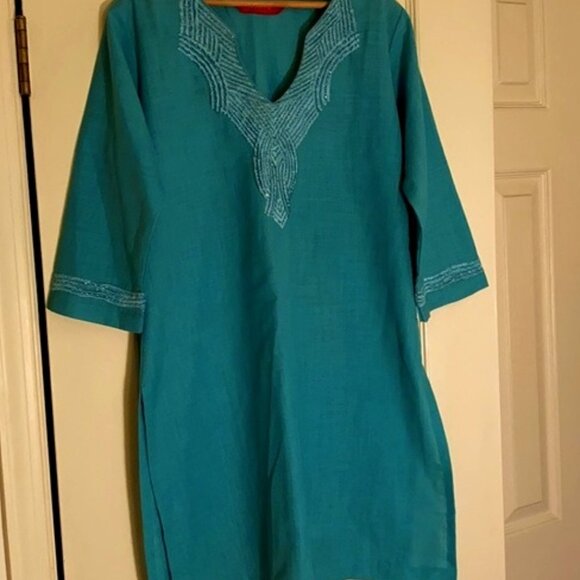 Aqua Blue Sequins Tunic Blouse - Picture 1 of 6
